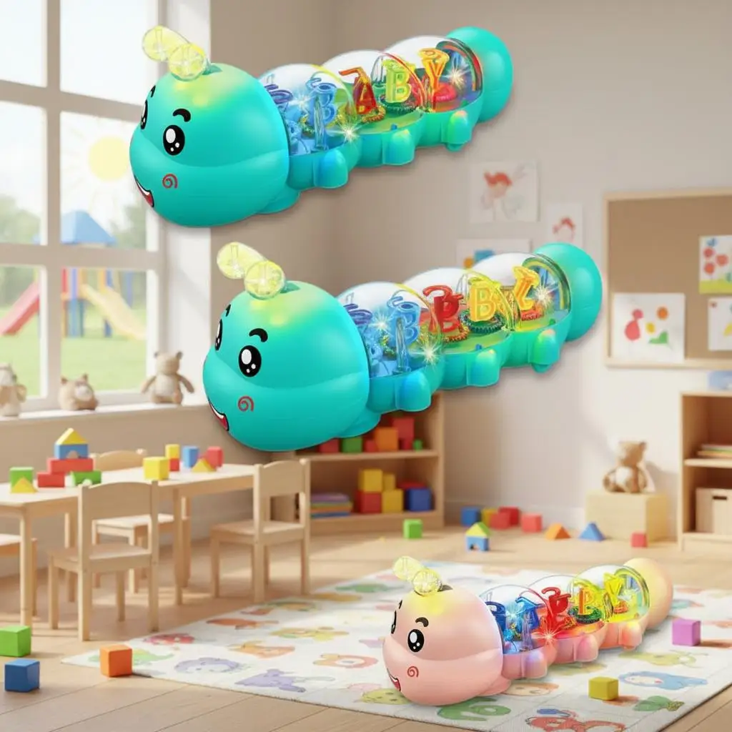 Toddler Caterpillar Crawling Toy Electric Caterpillar Pet Tummy Time Toy With Light & Music For Infant Christmas Birthday Gift