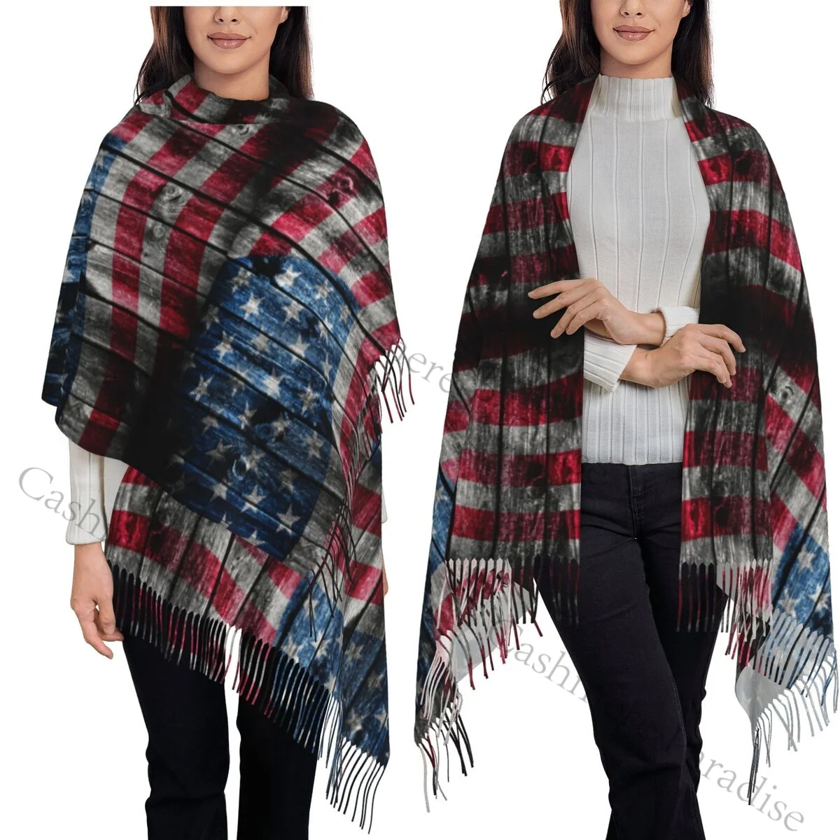 Wooden USA Flag Hooded Cloak Polyester Unisex Medieval Costume Witch Wicca Costume Accessory Vampire