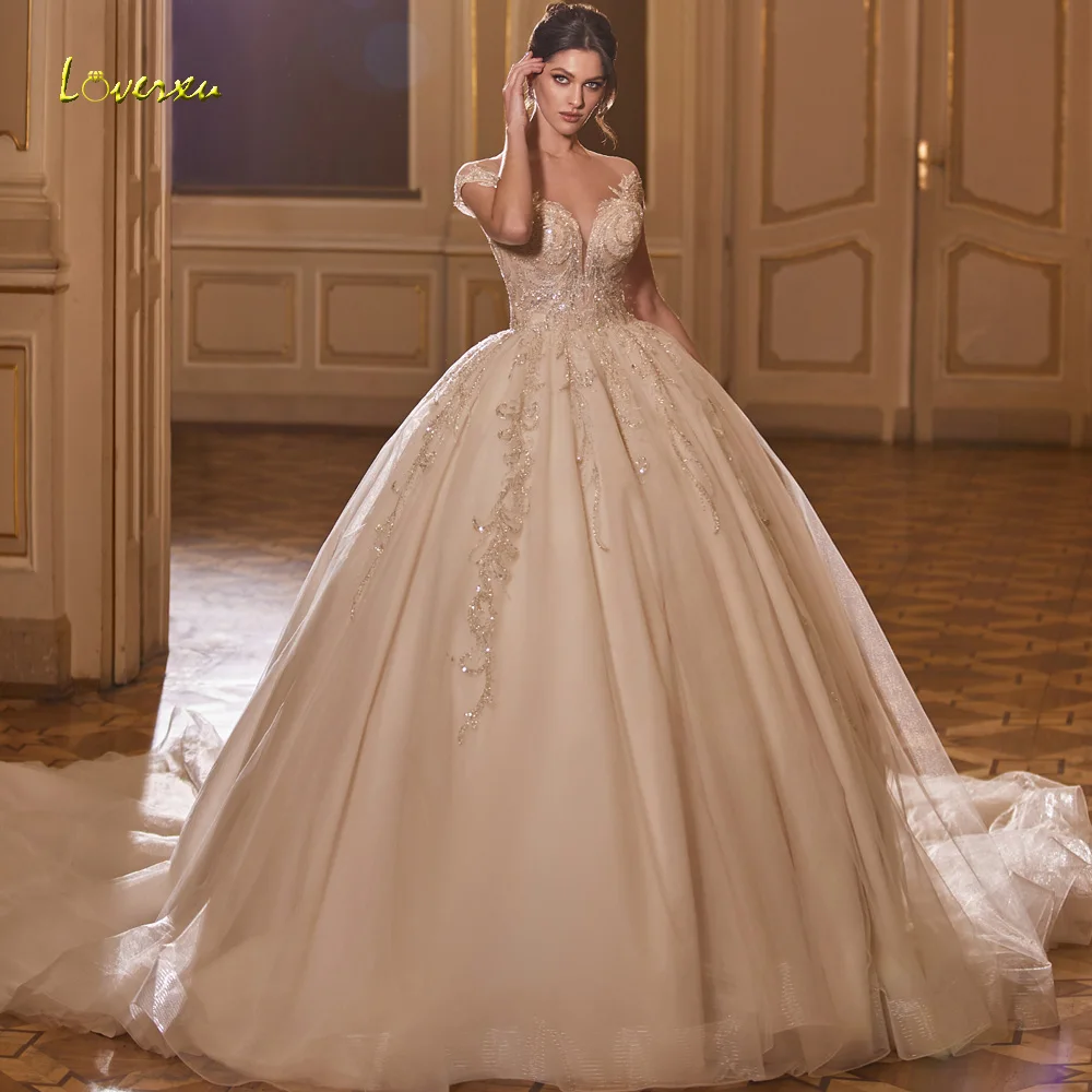 

Loverxu Ball Gown Princess Wedding Dresses 2024 Sweetheart Cap Sleeve Gorgeous Vestido De Novia Lace Sequined Robe De Mariee