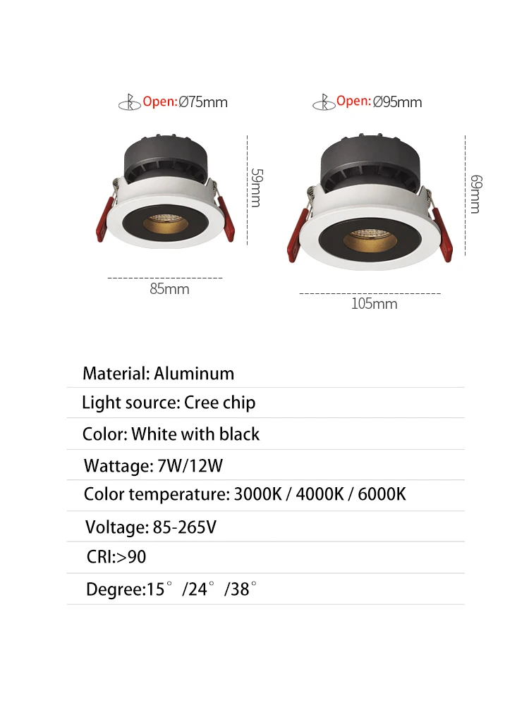 BRGT-Focos LED empotrados redondos, lámpara de techo de ángulo ajustable, de aluminio, para cocina, sala de estar y dormitorio, 7W y 12W