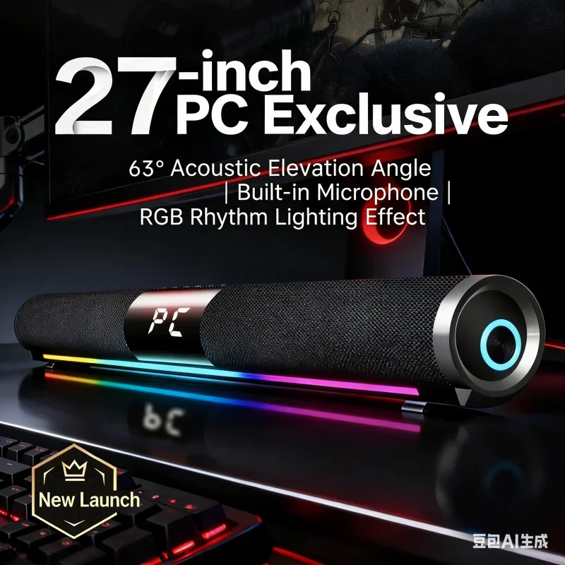 Wired Computer Sound Bar 360 Surround Sound Bluetooth Speaker Woofer Music Speaker System With Dazzling Lights Support AUX Input