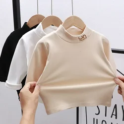 New 2024 Autumn Kids T-Shirts Boys Girls Fashion Turtleneck Long Sleeve Solid T-shirt Tops Children's Casual T-shirts Clothing