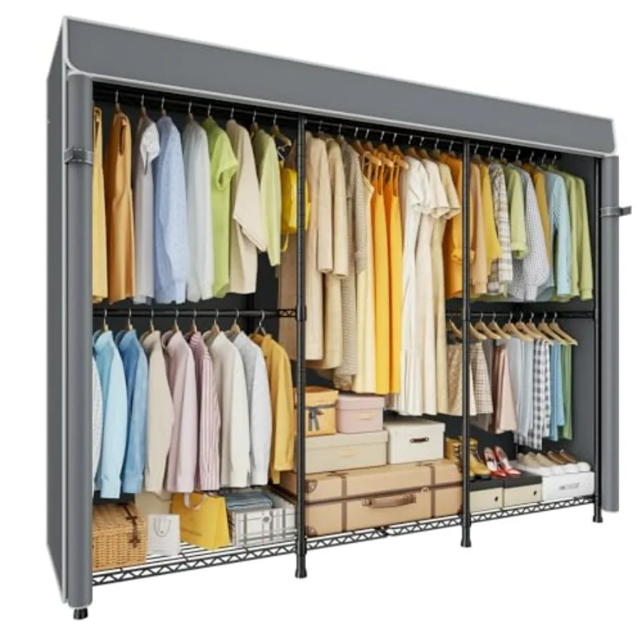 E14C Pro Heavy Duty Freestanding Closet Organizer System for Hanging Clothes Adjustable Garment Rack 70.1W × 16.6D × 76.4H Hold