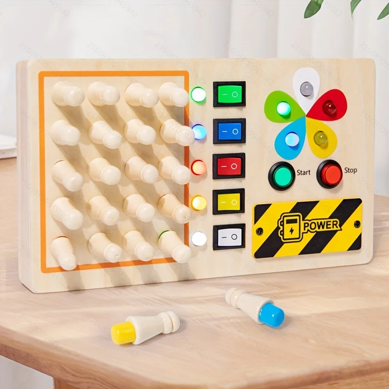 

1pc Wooden Memory Chess Busy Board, Electronic Circuit Switch Light Socket, LED Light, Boy & Girl Birthday Gift
