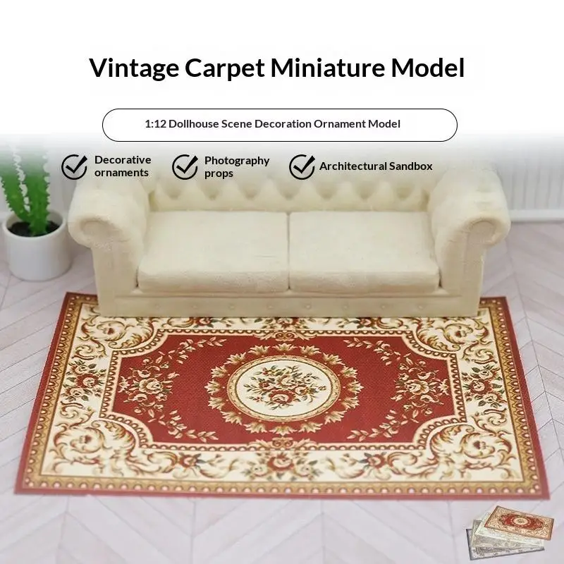 

1:12 Scale Mini Retro Floor Mat 1/4Pcs Dollhouse Antique Style Carpet Furniture Home Decoration