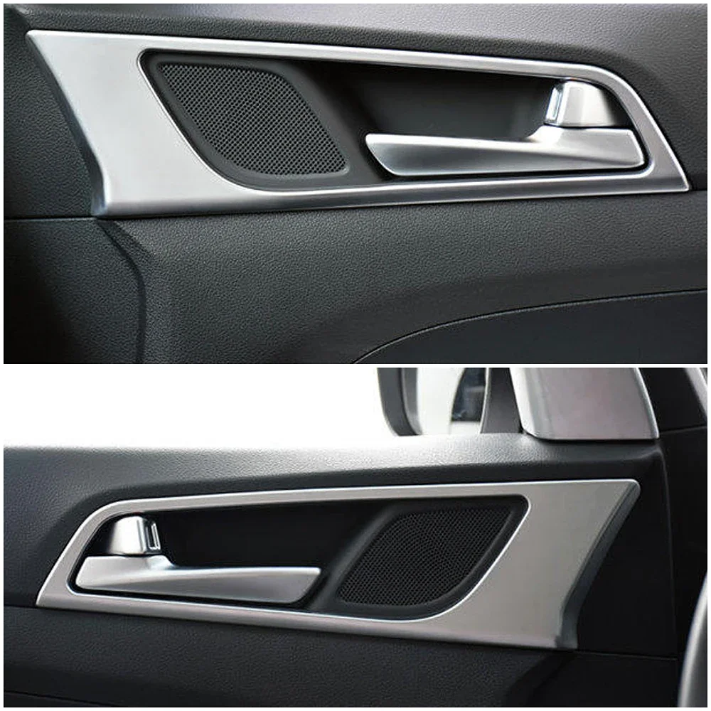 For Hyundai Tucson LHD 2015-2020 Carbon Fiber Color Inner Door Handle Frame Trim Interior Decoration Trim Accessories