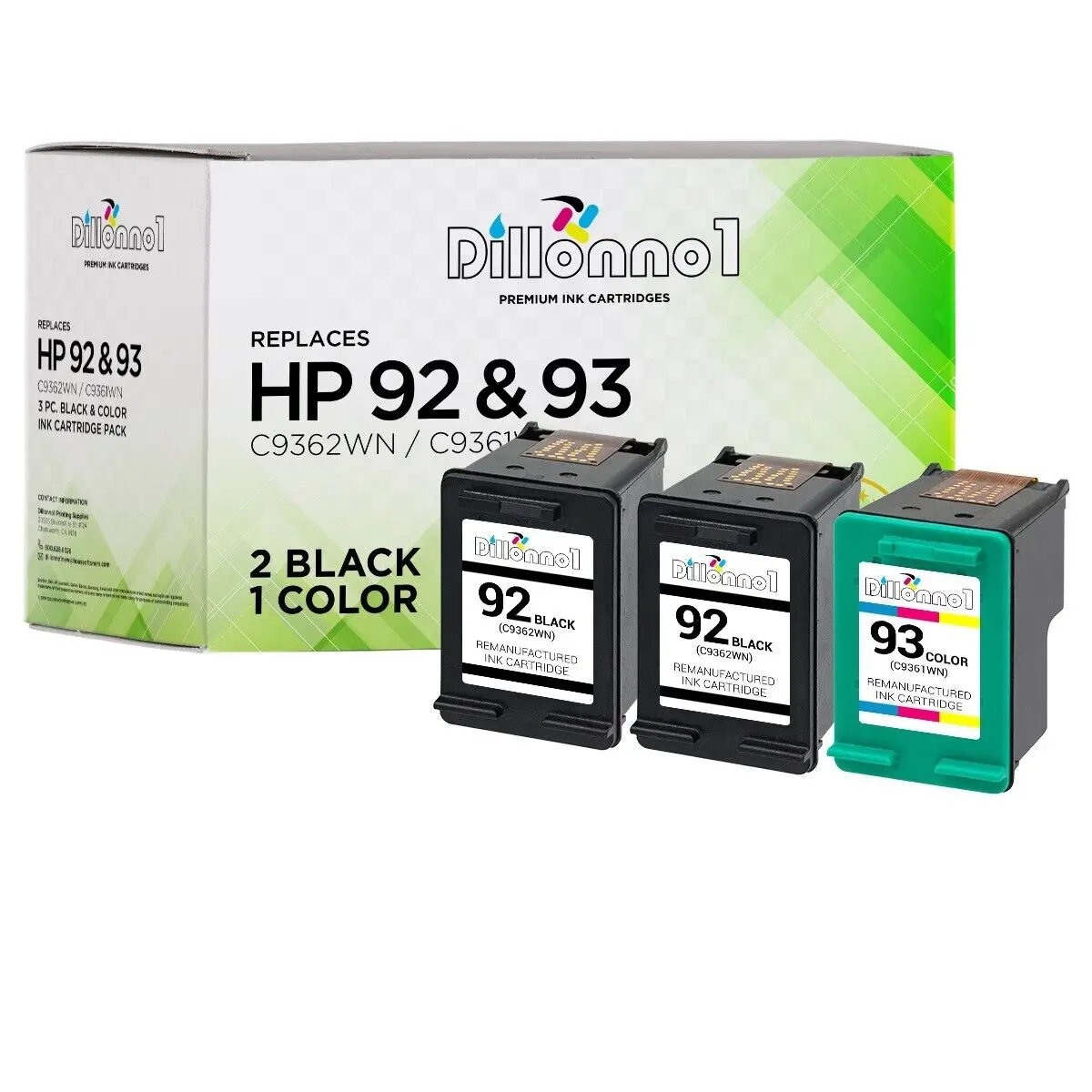 3pk For HP 92 C9362WN Black & 93 C9361WN Color For Photosmart C3173 C3175 C3183