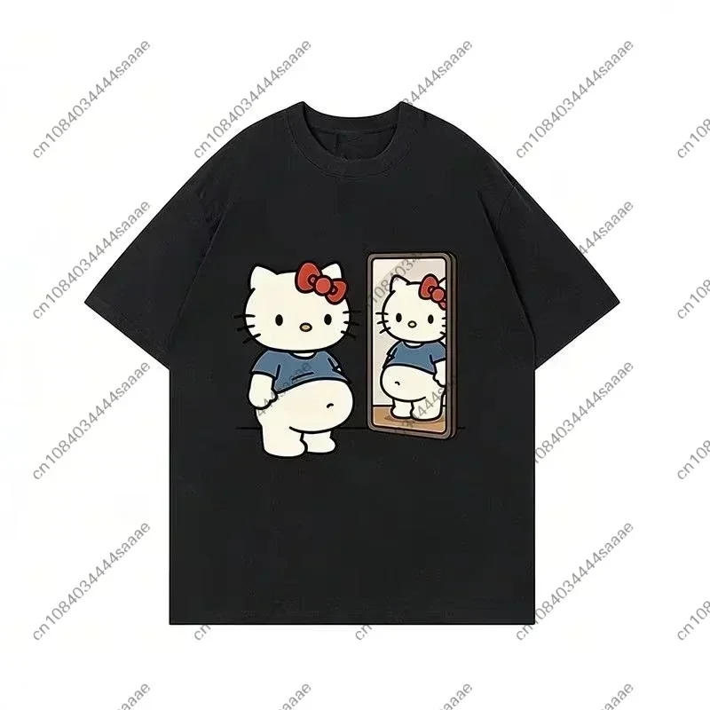 2026 New Kawaii Mirror Print Oversized T-shirt Women Y2K Streetwear Harajuku Casual Short Sleeve Daily Casual Tee