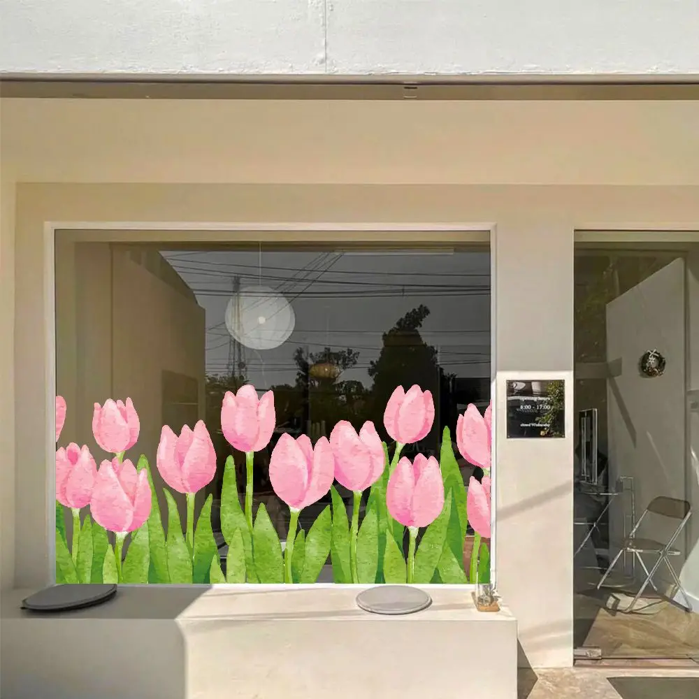 

Tulip Sticker Milk Tea Restaurant Clothing Glass Display Window Cartoon Cute Static Sticker Decoration Glass Window Display