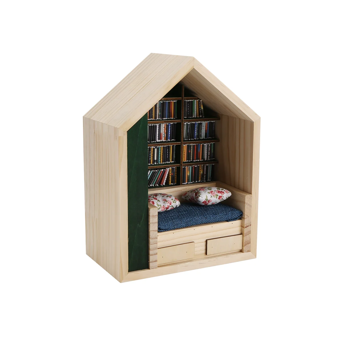 200 Books Tiny Library Anti-Anxiety Bookshelf Wooden Miniature Ornament Stress Relief Shake Away Your Anxiety Gifts