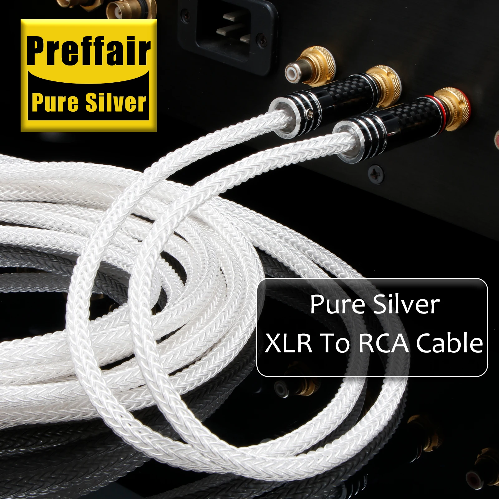 Preffair XLR to RCA Audio Cables X460 Pure Silver Wires with Carbon Fiber Plug 16 Cores for Amps and CD Players
