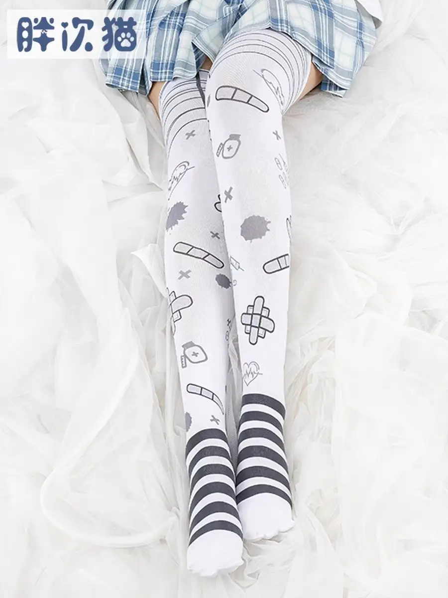 

Sexy Stockings Subculture Sweet Cool Cute White Summer Cartoon Pantyhose Stockings for Women Long Over Knee High Pretty Socks