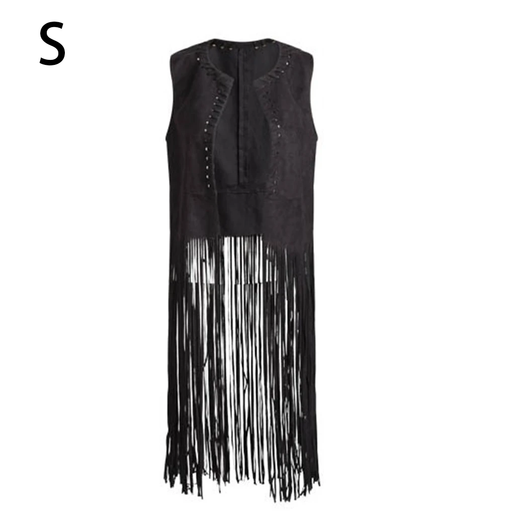 Women Sleeveless Open Front Western Style Fringe Vests Delicate Charm Cardigan Hippie Clothes for Daily Wearing