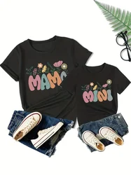 Summer Family Matching Outfits Mama and Mama's Mini Tshirt Mother Daughter Mum T-Shirt Tops Toddler Baby Kids Girls Clothes