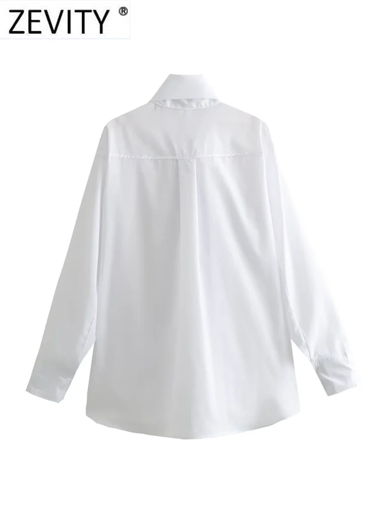 Zevity New Women Fashin Big Bow Tied Collar White Poplin Blouse Office Lady Chic Long Sleeve Shirt Chemise Blusas Tops LS5912