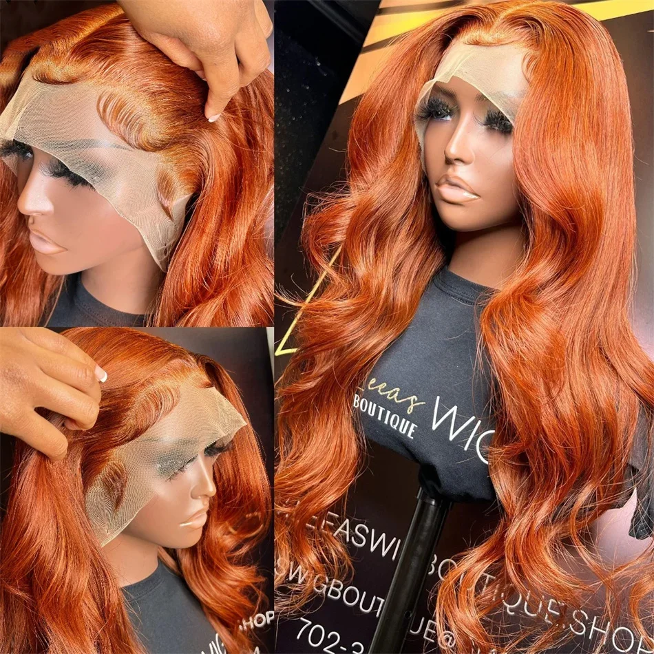 Wig jahe oranye 13x6 13x4 hd renda rambut manusia gelombang tubuh 30 inci Wig berwarna renda depan untuk pilihan wanita murah dijual