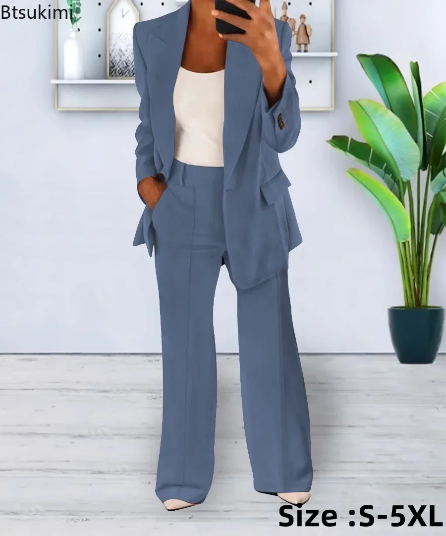 New 2024 Women\'s 2PCS Pants Sets Business Office Ladies Formal Blazer and Pants Sets Oversized Tracksuit Sets Female Outfits 5XL