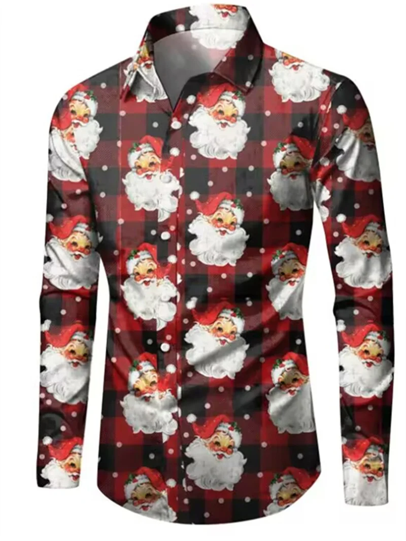 

2024 Men's Shirt Fashion Christmas Dress Style High End Shirt Loose Comfortable Santa Claus Print Long Sleeve Everyday Wear