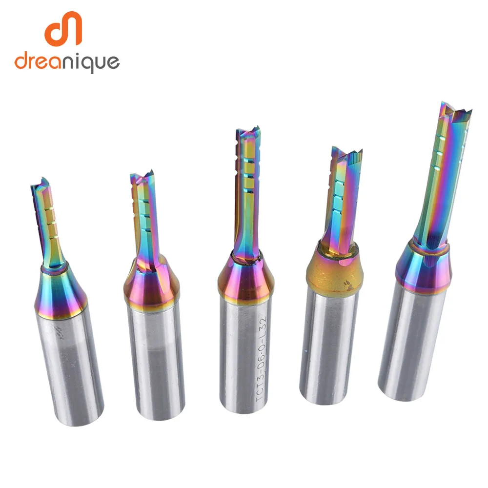 Dreanique 1PC 1/2 Shank 3 Flutes TCT Trimming Straight Milling Bit DLC Coated Carbide Milling Cutter For Plywood Chipboard MDF