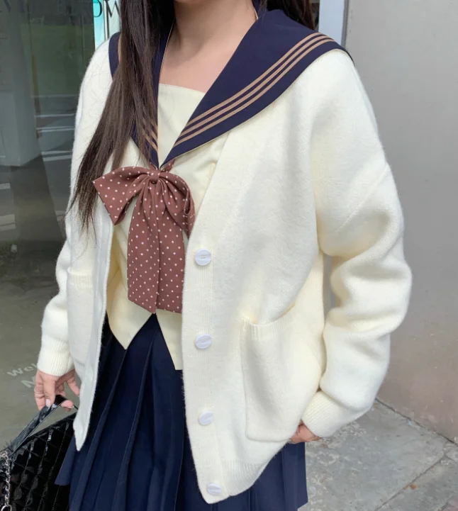 Large Size Jk College Apricot Age-reducing Japanese Sweater Cardigan Sweet Girl Loose Versatile Long Sleeve V-neck Knitted Coat