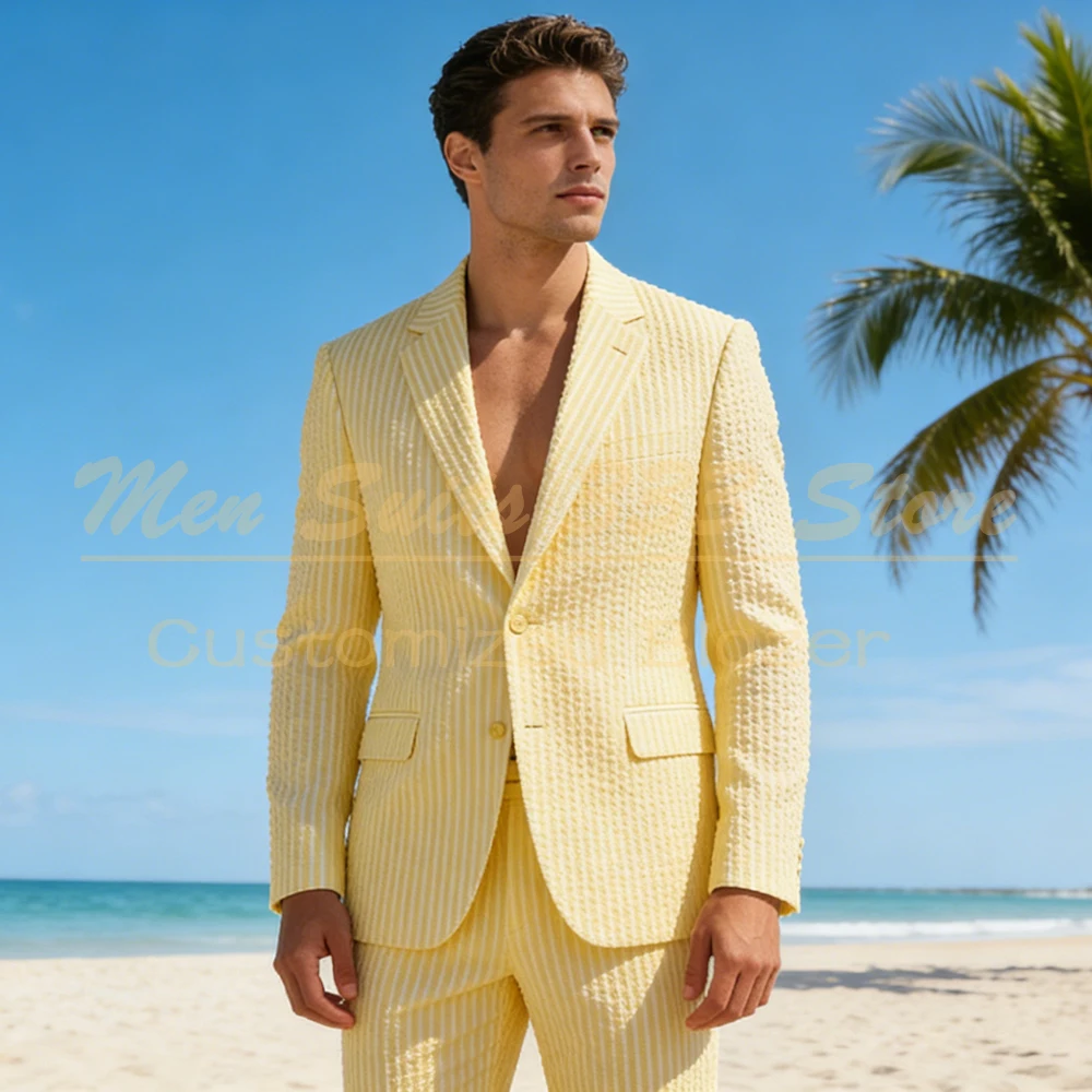 

Summer Holiday Men's Suits Cothing Fashion Single Breastde Notch Lapel Slim Fit 2 Piece Jacket Pants Sets Blazer Outwear