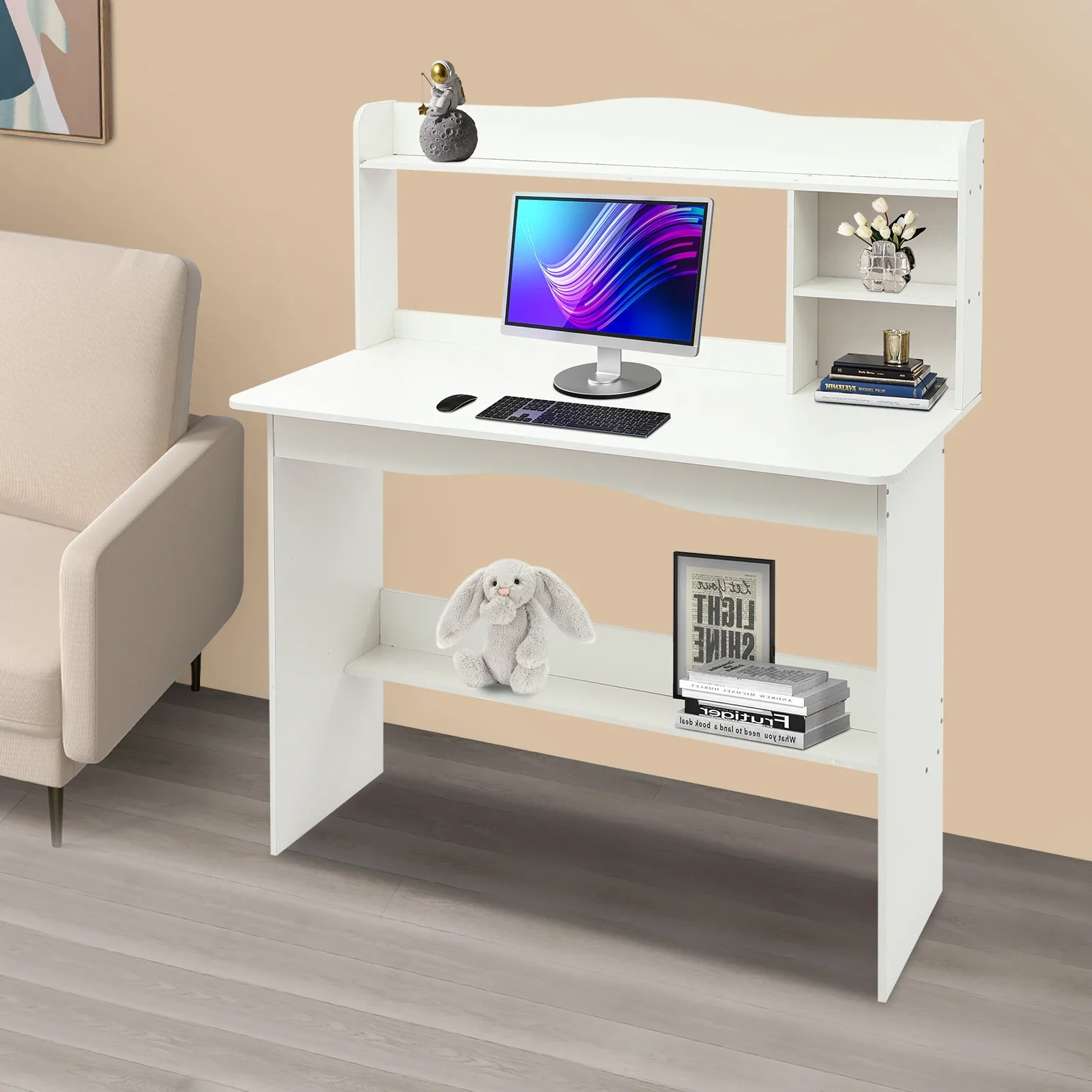 Thickened Fiberboard Home Office Desk With Bookshelf High Load-bearing Computer Desk Multifunctional Table With Guardrail