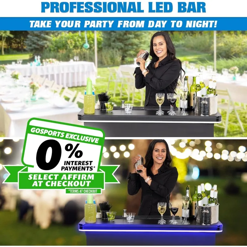 Commercial Grade Portable Bar Table - Mobile Bartender Station for Events - Includes Black Skirt and Carry Case - Stan