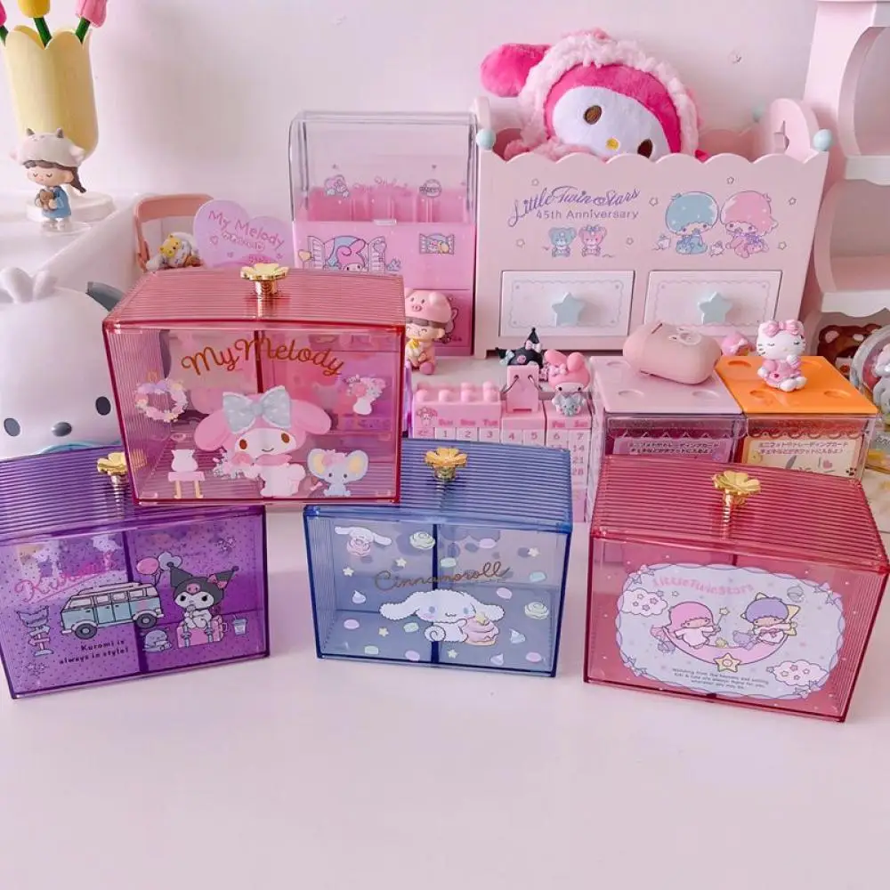 

Kawaii Ватный диск Ватный тампон Акриловая коробка для хранения Melody Little TwinStars Kuromi Настольный органайзер коробка для ручек контейнер подарок для девочек