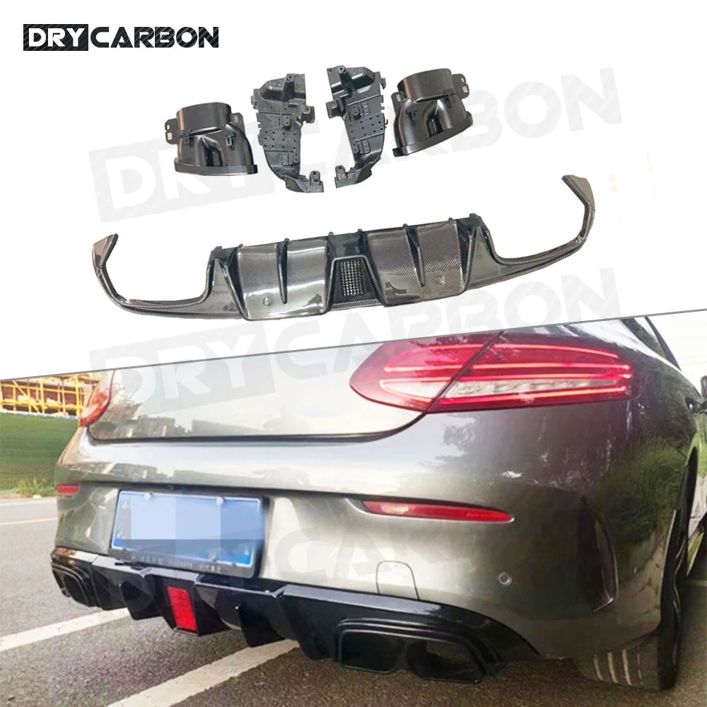 

Carbon Fiber Car Rear Bumper Diffuser Lip with Exhaust for Mercedes Benz C Class C205 C63 AMG Coupe 2 Door 2015-2019 FRP