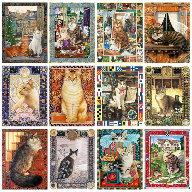 

RUOPOTY Oil Painting By Numbers Frame Canvas Painting Cute Cats Number Painting Wall Art Gift Picture Coloring For Adults Art