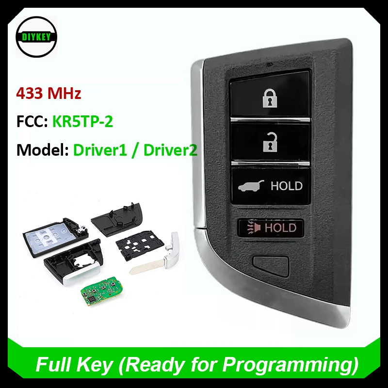 DIYKEY KR5TP-2 Smart Remote Key 433MHz 4A for Acura RDX MDX 2022-2024 P/N: 72147-TJB-A31, 72147-TYA-A11 (Driver 1, Driver 2)