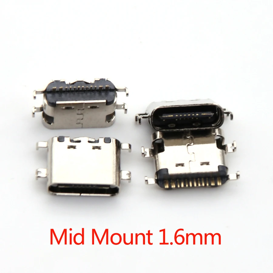10pcs USB-3.1 USB Connector Type C Horizontal Mid Mount 16P Female 1.6mm through board 0.8mm for charger adapter DIY Type C