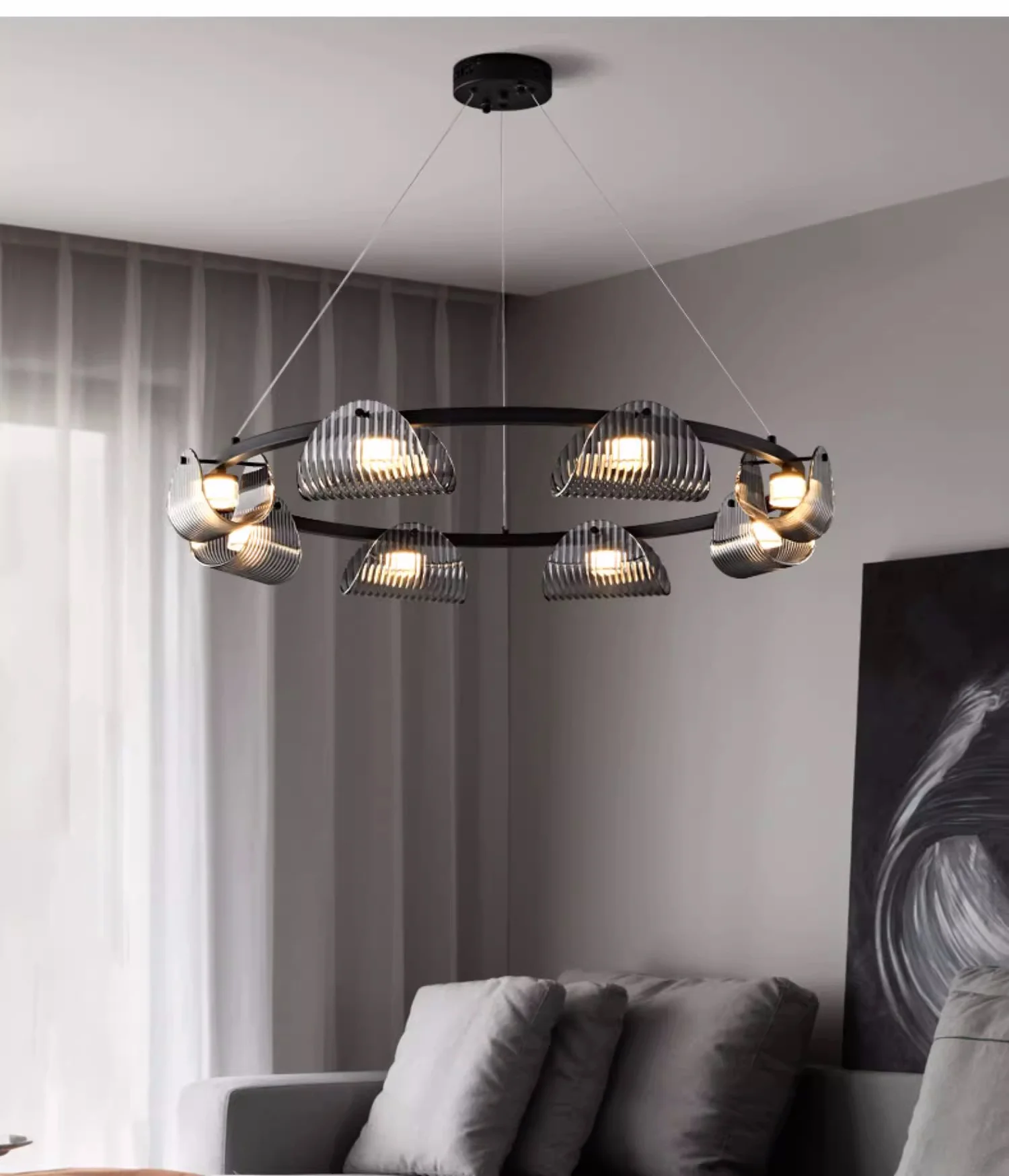 Black LED Pendant Lights Dining Room Smoky Gray Glass