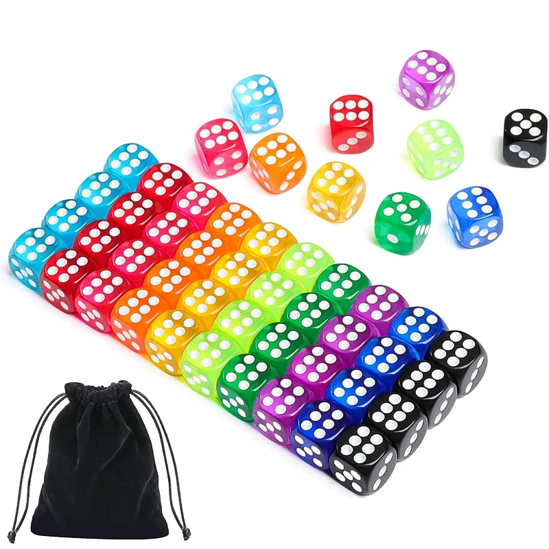 Dados transparentes coloridos de 14mm con bolsa de terciopelo, dados de juego de mesa para Bar, mesa, RPG, juegos de fiesta D & D, borde redondeado TMZ, 10/30 Uds.