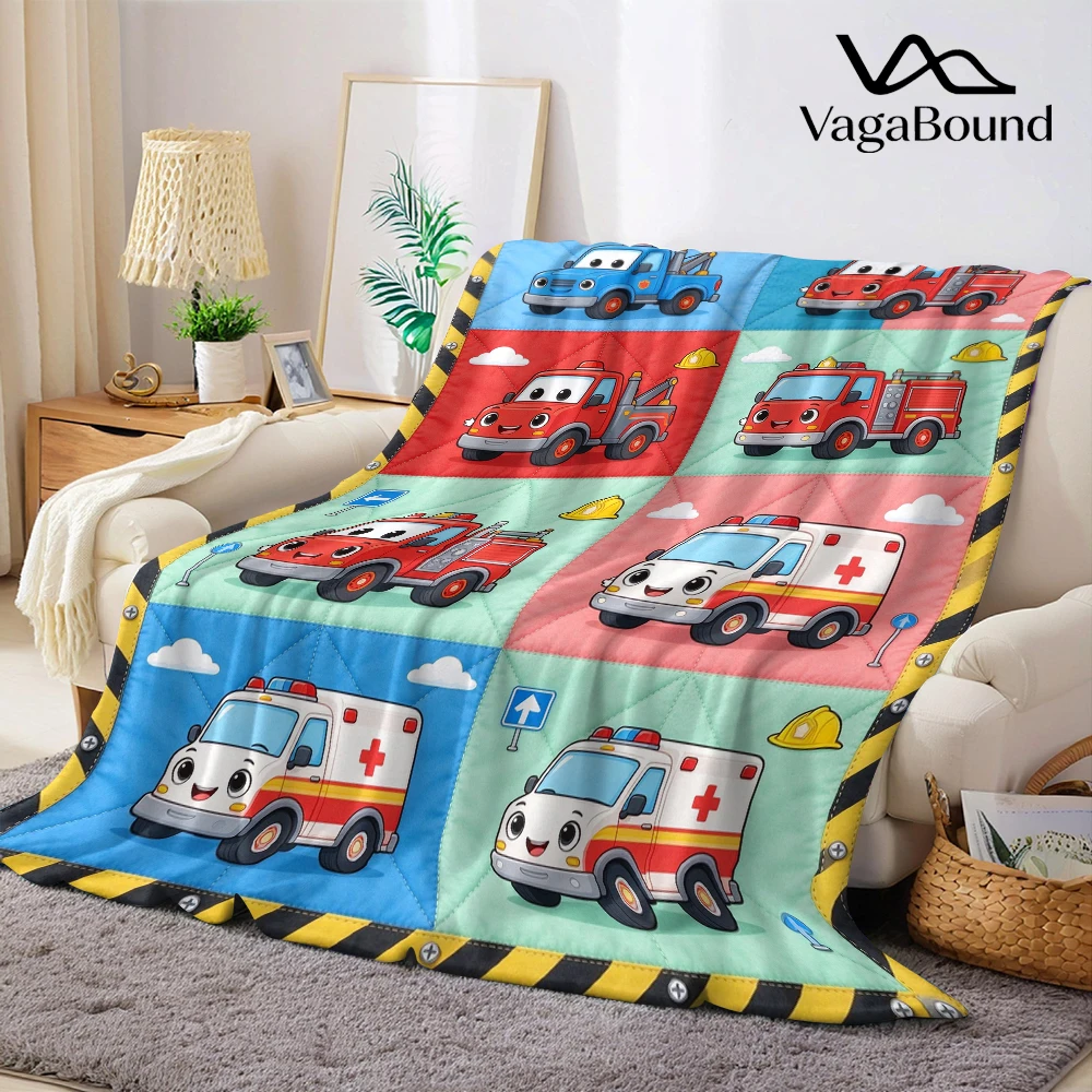 Tow Fire Ambulance Grid Flannel Blanket Perfect for Sofa Office Bed Travel Sleep Read Relax Camping Four Season Use
