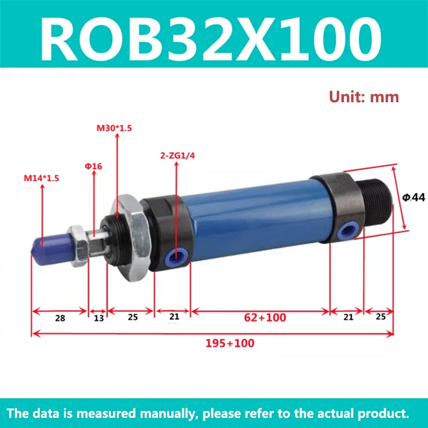 ROB25 ROB32 Mini Oil Cylinder Bore 20/32mm Stroke 25-200mm Hydraulic Pressure Cylinder Hydraulic Cylinder Round Hydrocylinder