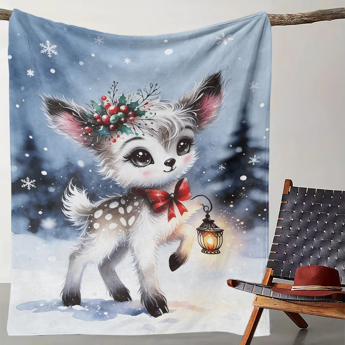 

1 X Christmas Snowy Lantern Deer Warm Holiday Blanket. a Gift for All Seasons - Can Be Used for Bed Sofa Sports Room