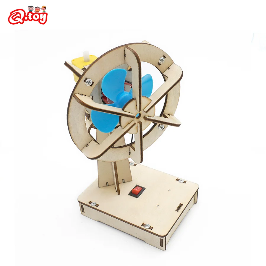 DIY Electric Shaking Head Fan STEM Toys Technology Science Experimental Tool Kit Learning Education Wooden Puzzle Games for Kids