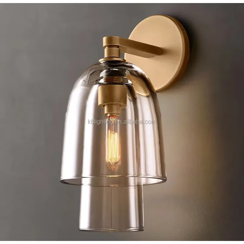 American Design Brass Hotel Corridor Home Bedside clear Glass Flute Sconce Wall Lamp