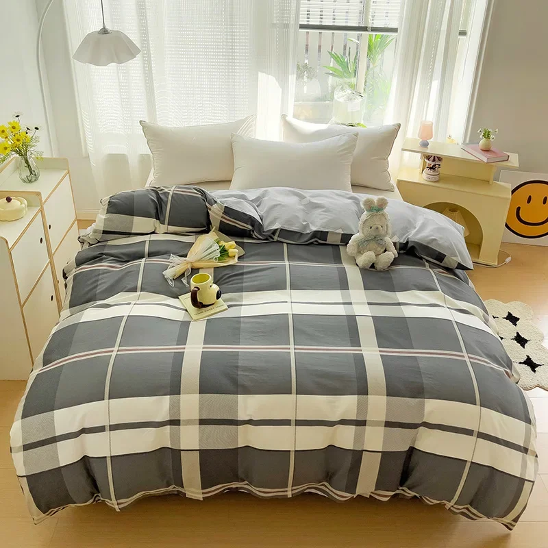 Plaid Duvet Cover Queen 100% Cotton Grid Duvet Covers Soft Checkered Comforter Cover with Zipper Ties Comfortable Home Bedding