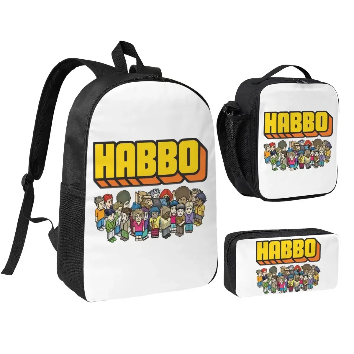Game Habbo Hotel Backpack Boys Girls BookBag School Bag Shoulder Bags 3ps Insulated Lunch Bag Pencil Case