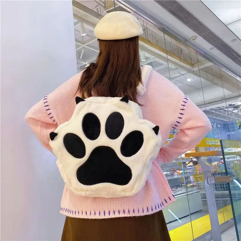 36cm Cat Claw Plush Backpack Large Capacity Women Plush Crossbody Bag Girl Cartoon Fluffy Storage Shouder Bag School Bags Gifts