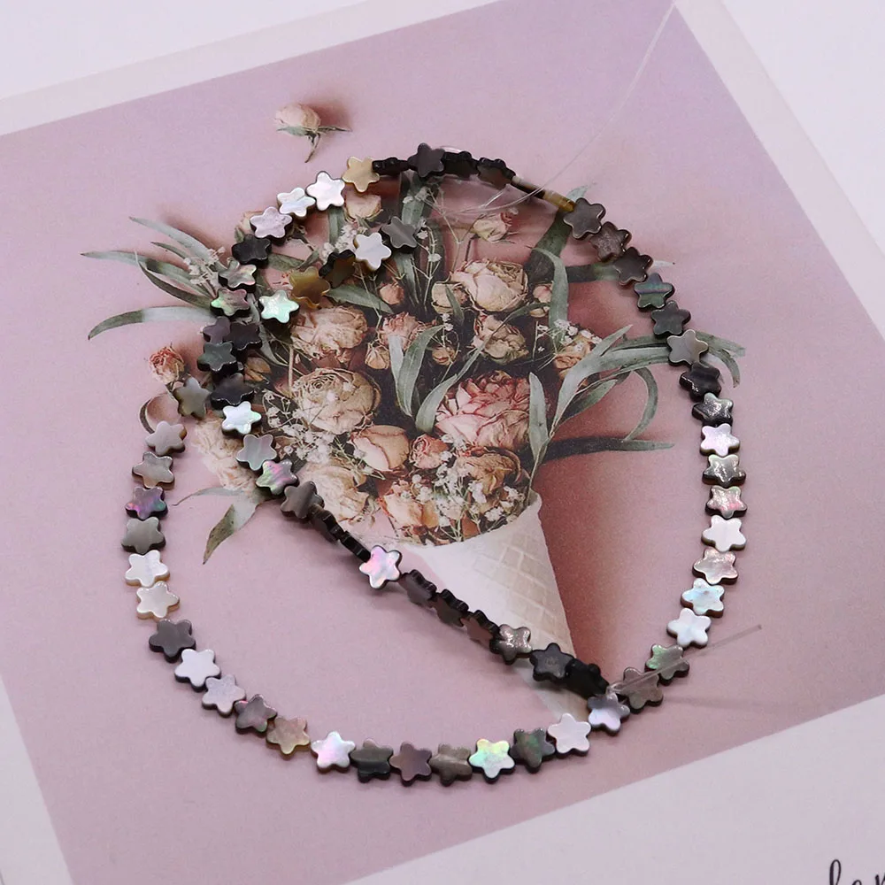 

Персонализированные классические натуральные пресноводные бусины из черного перламутра в форме пятилепесткового цветка, полированные, с прямым отверстием, для самостоятельного изготовления украшений