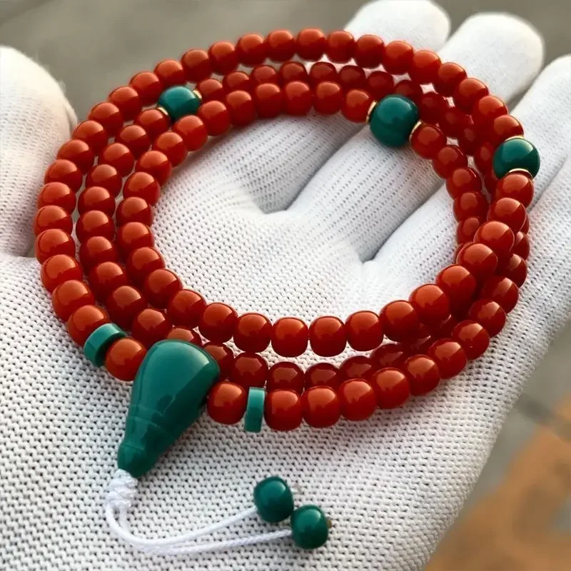 

Natural Agate Good Luck Bracelet with 108 Beads and Multiple Loops, Vintage Old Bead and Full Male and Female Bracelets