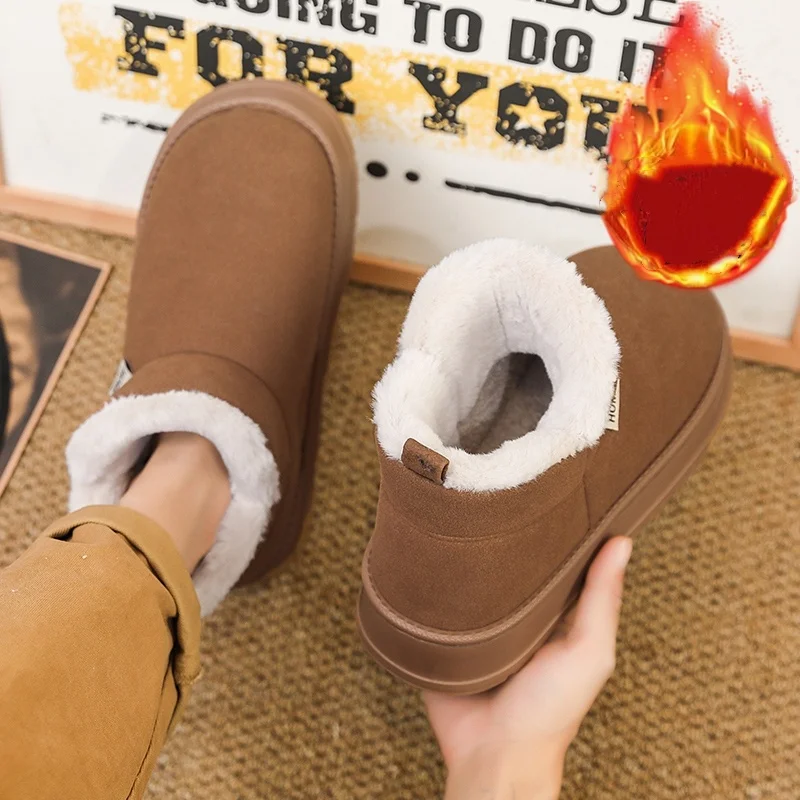 أحذية الثلوج الشهيرة للخريف والشتاء مبطنة بالصوف الدافئة على طراز الزوجين والأحذية القطنية للرجال والنساء