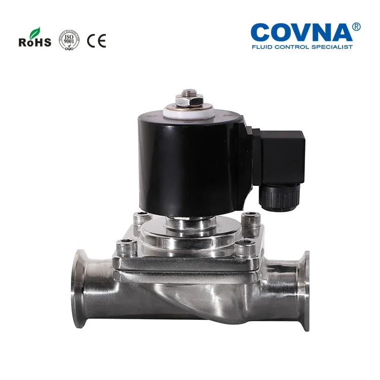 COVNA 1 inch 24VDC Normally Closed Tri Clamp Sanitary 316 Stainless Steel Food Grade Solenoid Valve Stem Oil Sea