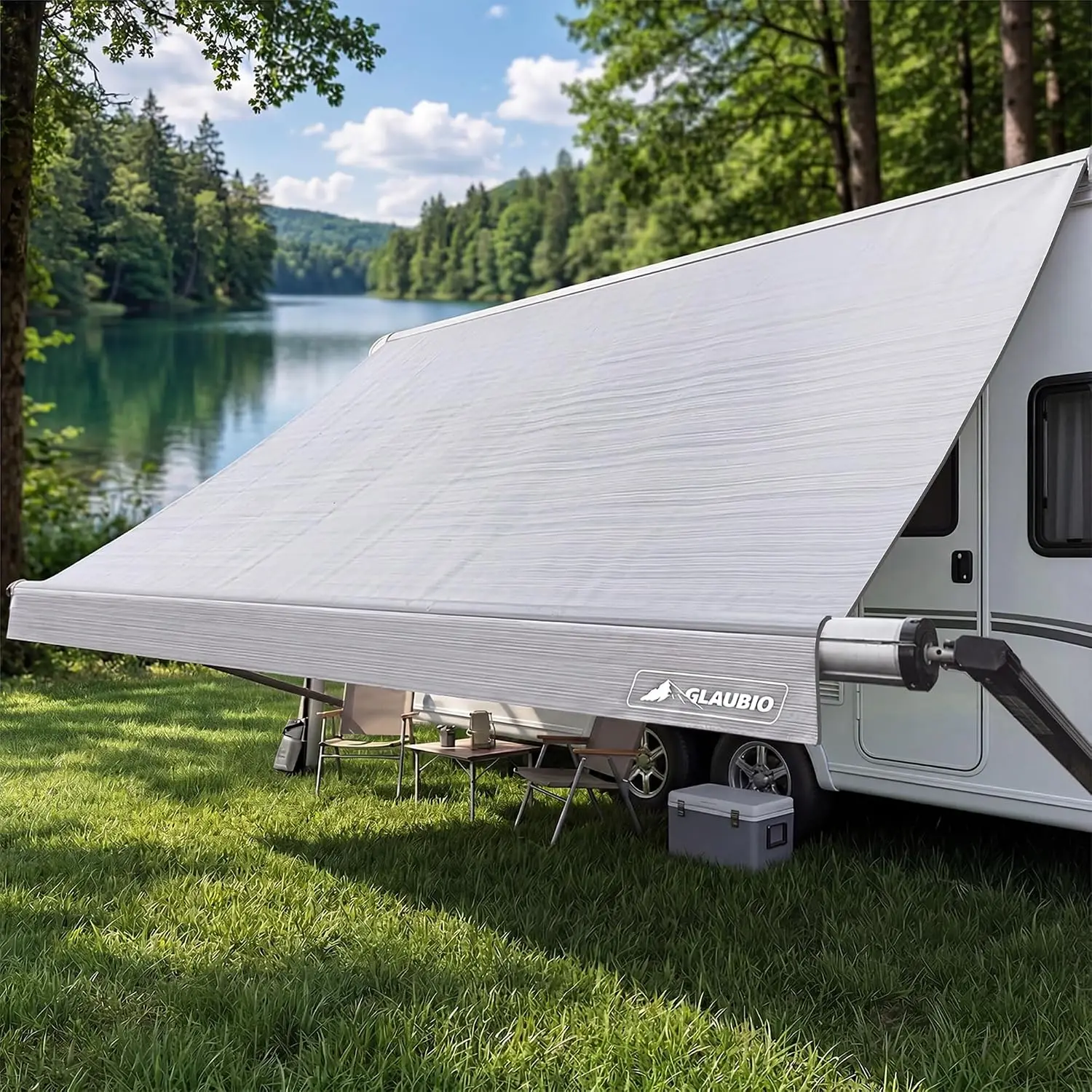 Heavy-Duty RV Awning Fabric Replacement 14FT, 19.5oz 5-Ply PVC, UV & Waterproof for Camper Trailer Motorhome (Gradient Gray, 13'2")