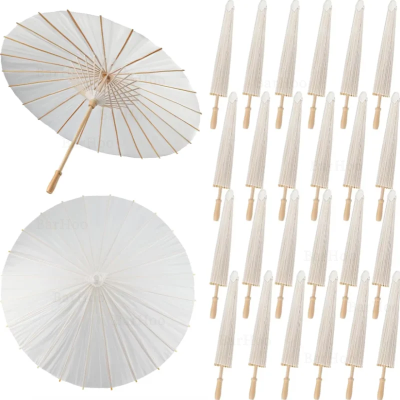 10-30PCS White Parasol Umbrellas 80CM Chinese Paper Umbrella White Wedding Parasols for Bridal Party Photo Cosplay Prop Adult