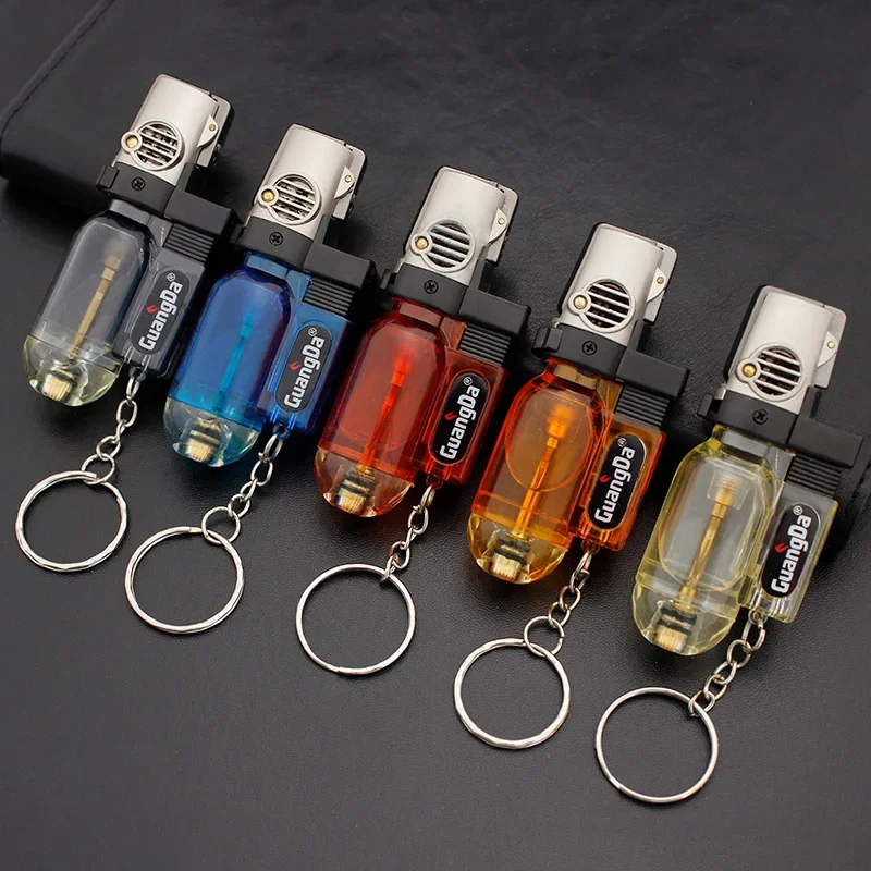 Mini Keychain Windproof Lighter Transparent Small Welding Gun Lighter Inflatable Cigarette Lighter Smoking Accessories