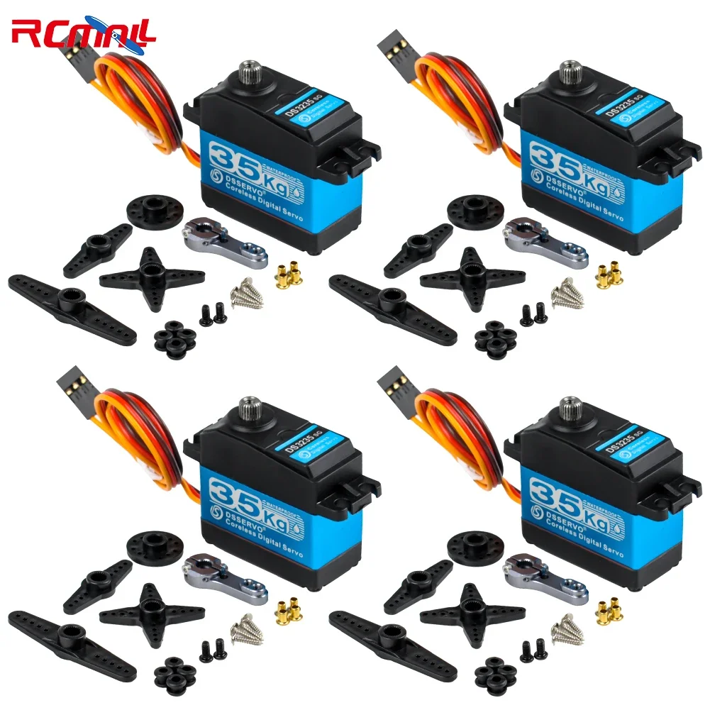 

RCmall 4 Sets DS3235 35KG Digital Servo 7.4V Coreless Motor IP66 180 270 Degree Full Metal Gear with 25T Servo Arm for Car Robot